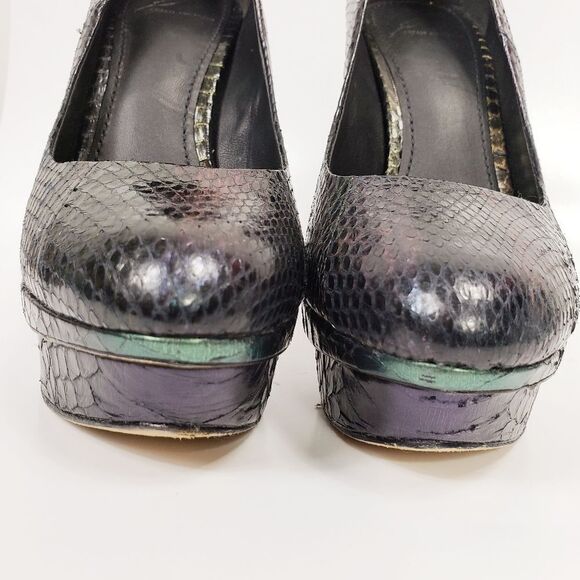 B Brian Atwood Iridescent Snakeskin Ferguson Platform Pumps Size 7.5 - Picture 4 of 13